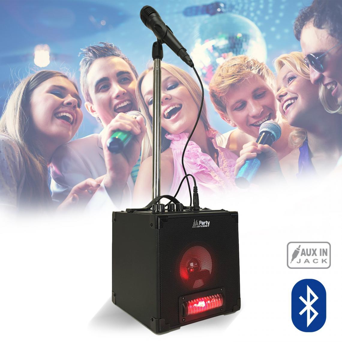Party Light & Sound - Pack enceinte karaoké Party-singer + jeux de lumière + micro + support - Enceintes Hifi