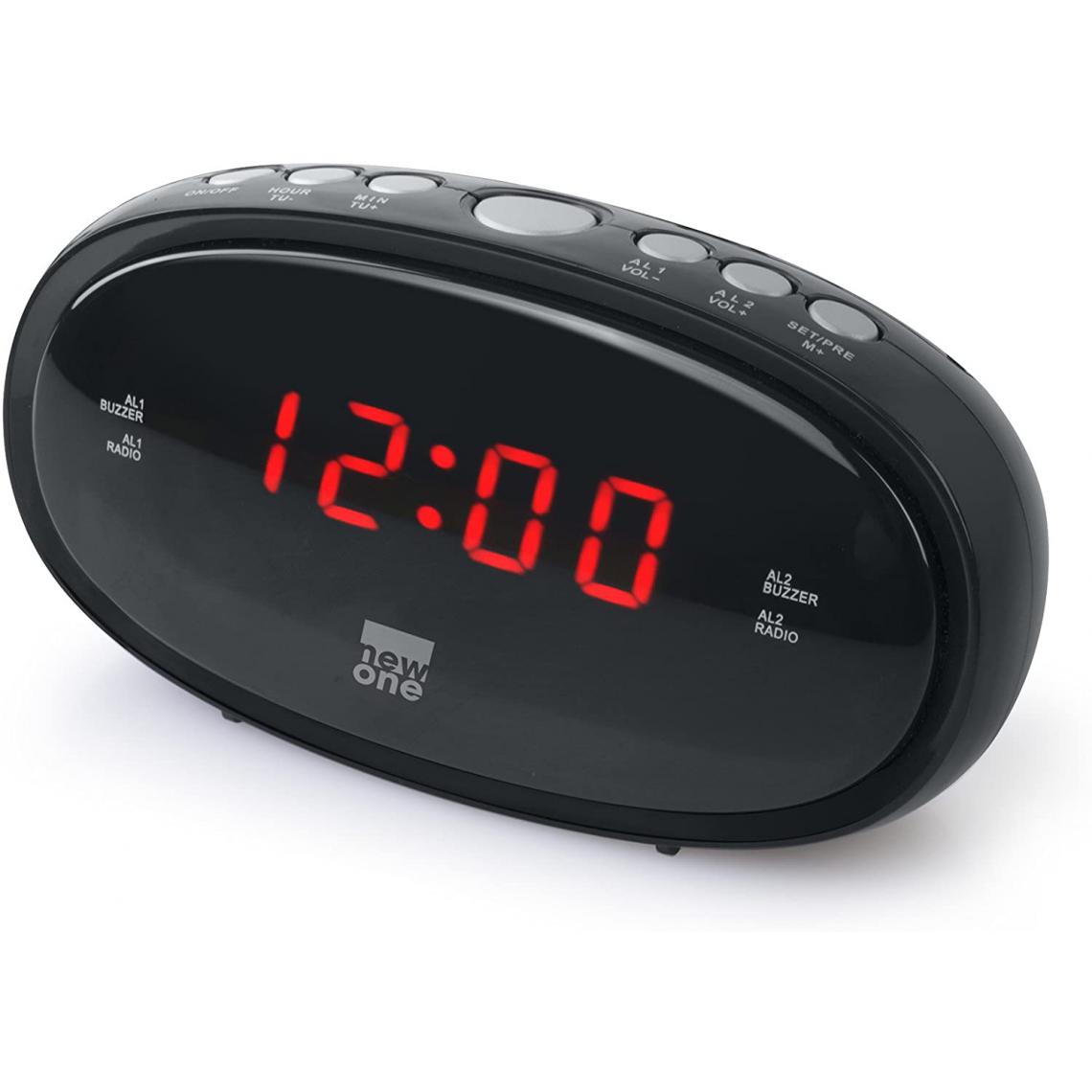 New One - radio réveil FM fonction répétition d'alarme gris noir - Radio