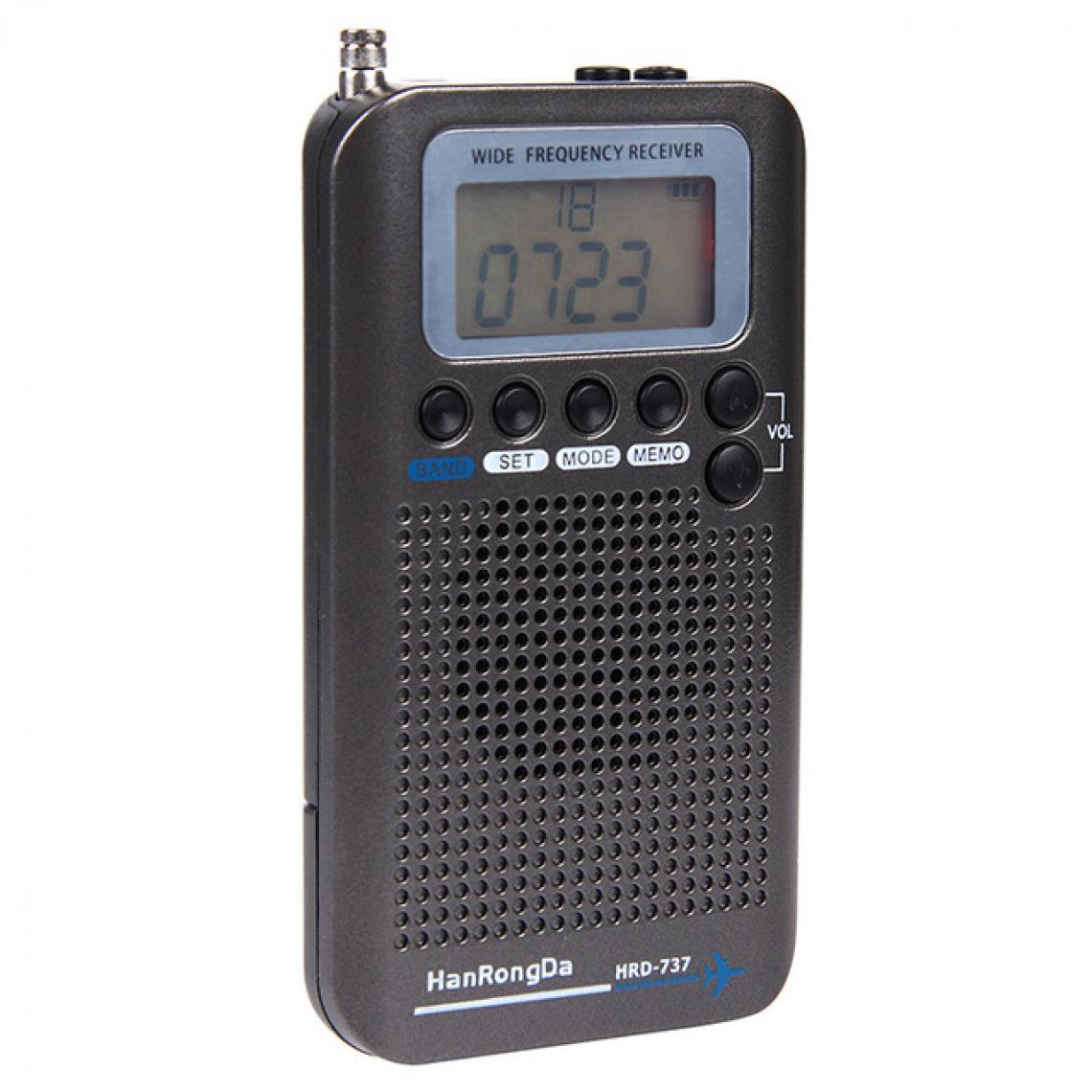 Universal - Récepteur radio portable FM/AM/SW/CB/AIR/VHF Radio World Band avec réveil LCD rechargeable(Le noir) - Radio