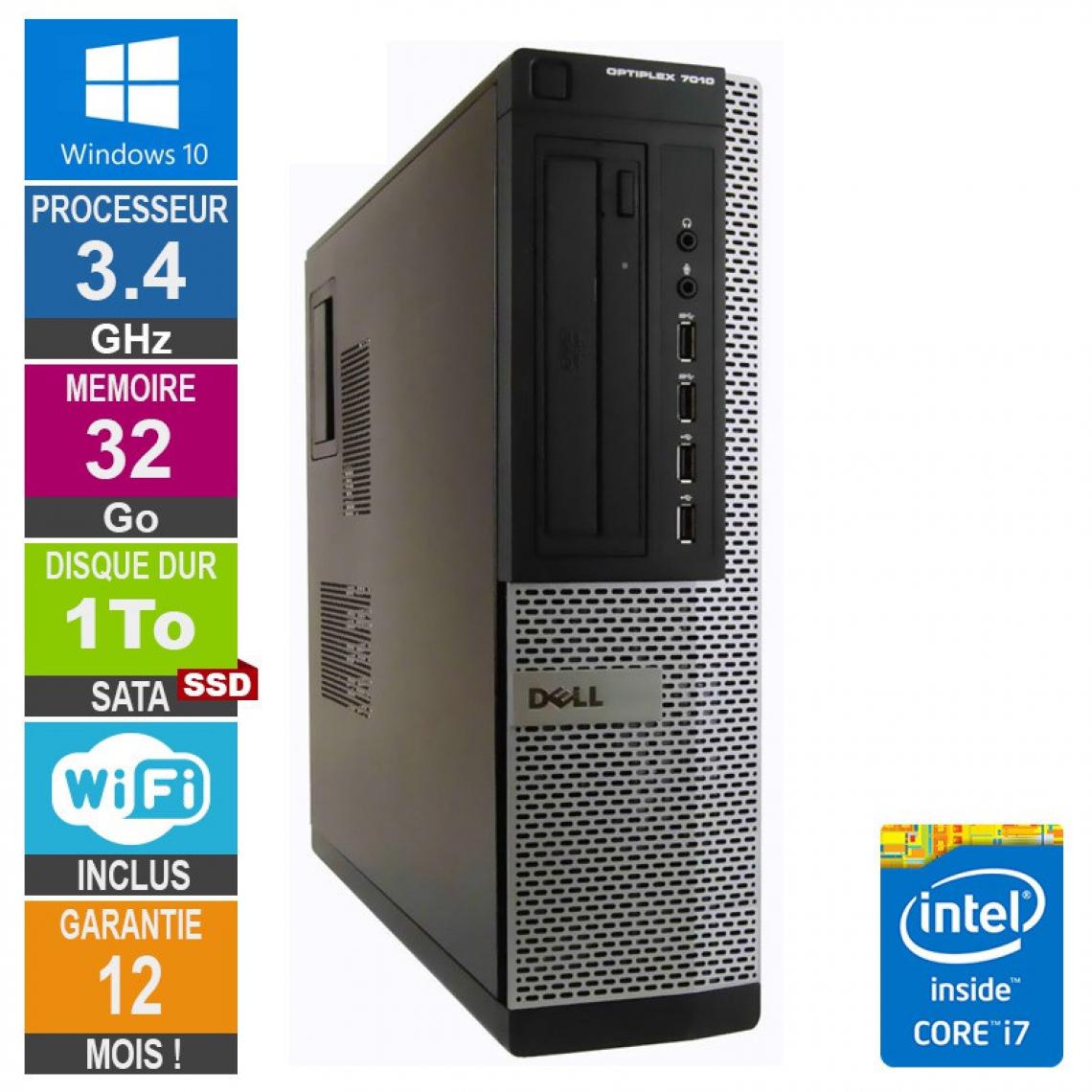 Dell - PC Dell 7010 DT Core i7-3770 3.40GHz 32Go/1To SSD Wifi W10 - PC Fixe