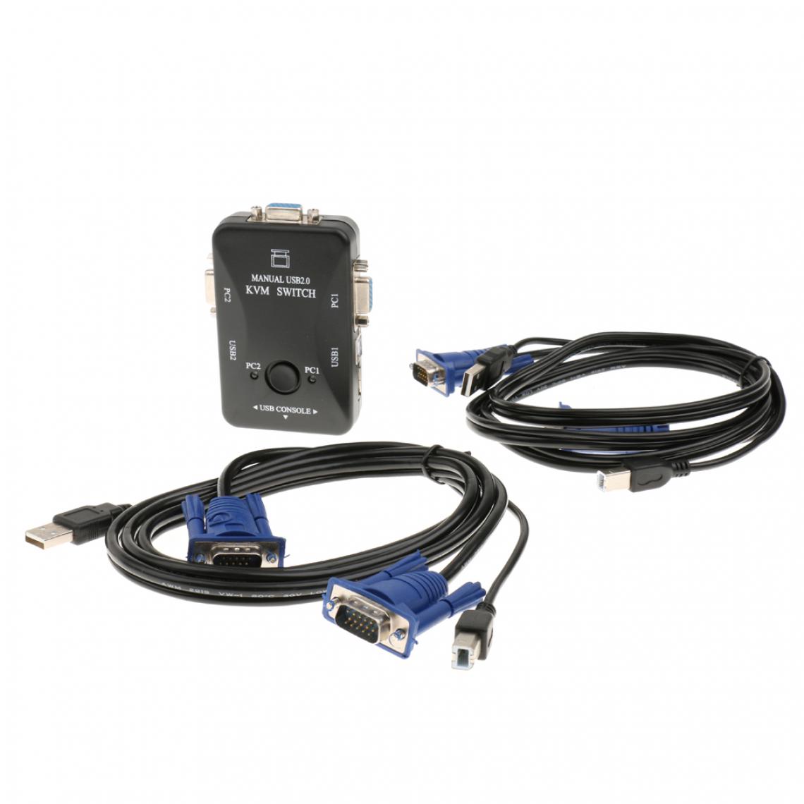 marque generique - Commutateur KVM Switch Box USB VGA 2 Ports + Câbles pour PC Partage de Moniteur Clavier Souris Contrôle - Personnalisation du PC