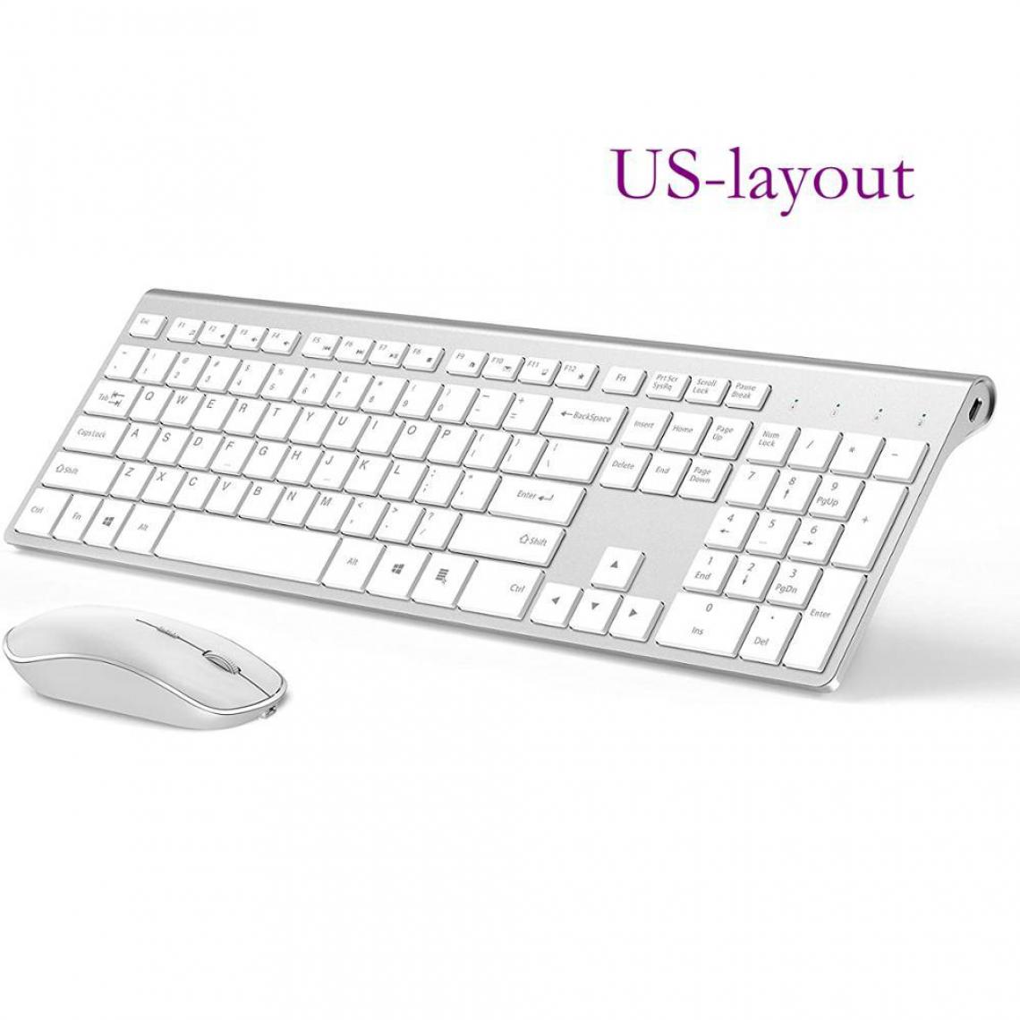 Generic - Kit clavier et souris sans fil, batterie rechargeable à connexion stable 2.4 gigahertz en version anglais,   43.3 * 14  cm - Blanc  - Clavier