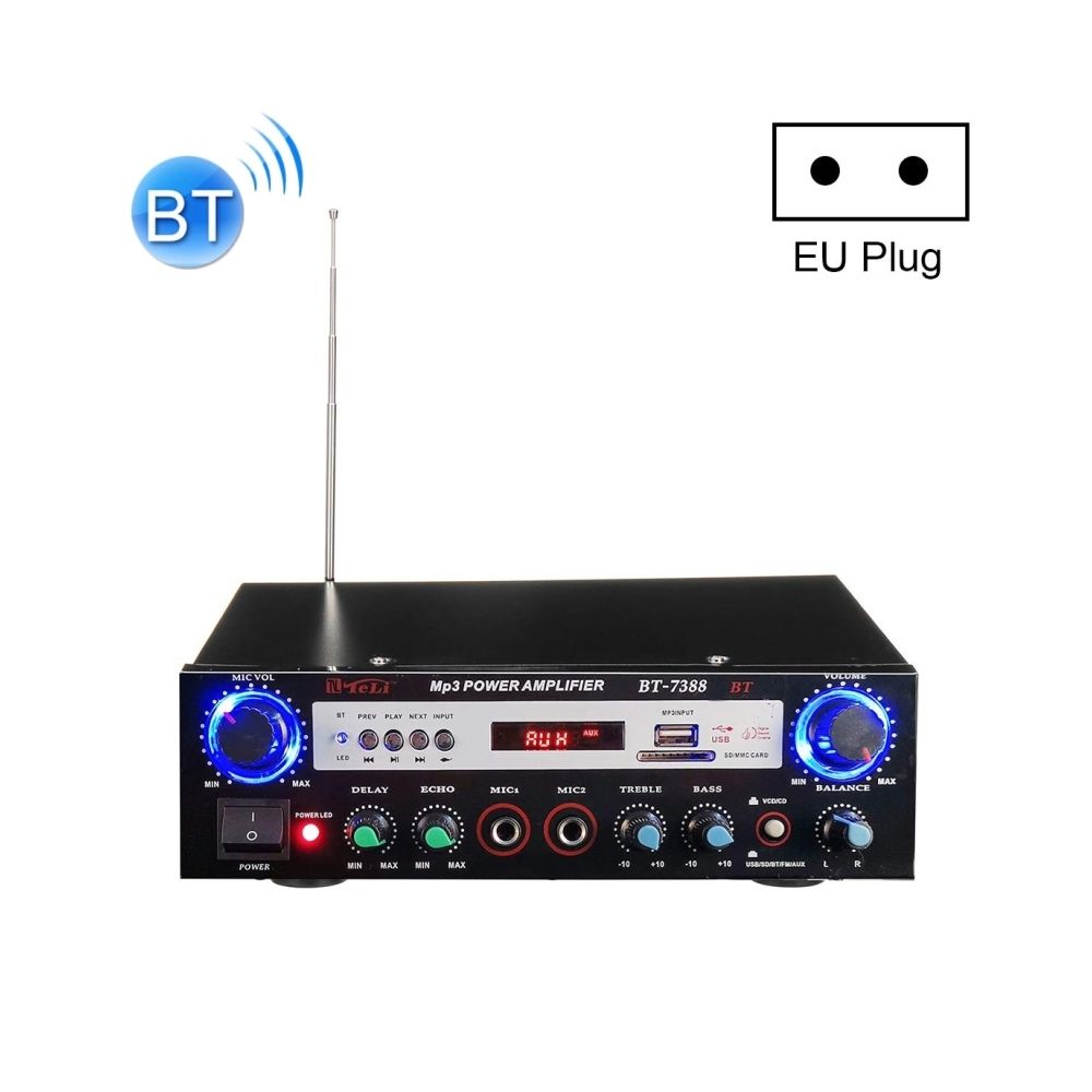 Wewoo - Amplificateur audio stéréo haute fidélité Bluetooth BT-7388 avec télécommandeaffichage à LEDcartes USB / SD et MMC / MP3 / AUX / FM / CD / VCDprise secteur 220 V / CC 12 Vprise UE - Ampli