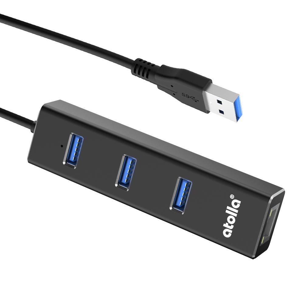 Atolla - Atolla Hub USB 3.0 à 3 ports avec adaptateur Ethernet Gigabit - Adaptateur réseau USB - Adaptateur USB Lan(301) - Hub