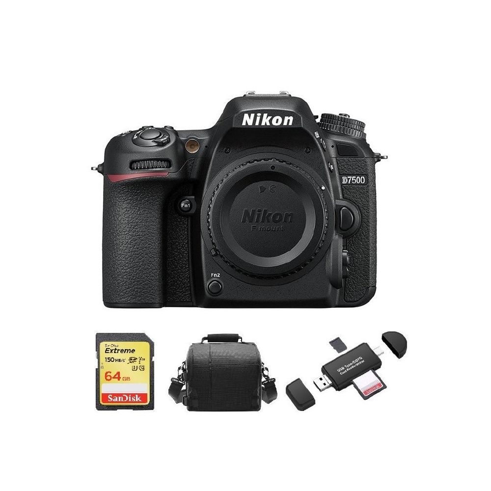 Nikon - NIKON D7500 Body + 64GB SD card + camera Bag + Memory Card Reader - Reflex Grand Public