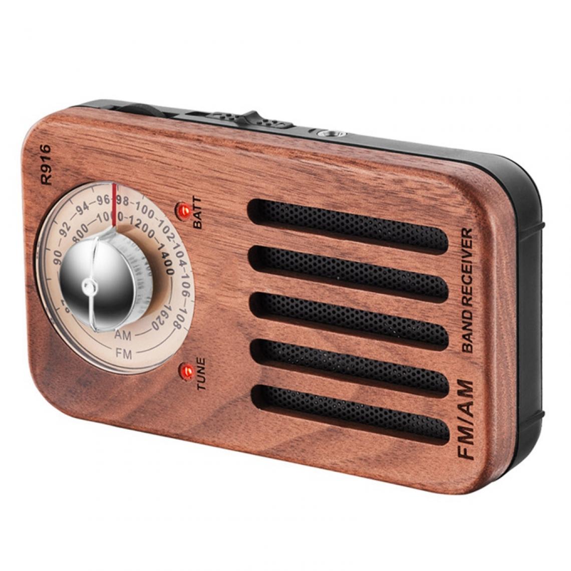 Universal - Radio portable AM/FM, radio de poche en bois de cerisier rétro avec réception optimale, casque Jack, 2 piles AA |(brun) - Radio