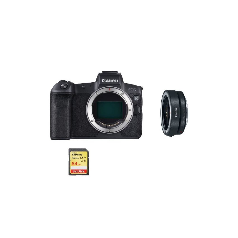 Canon - CANON EOS R Black + EF-EOS R Mount Adapter + 64GB SD card - Reflex Grand Public