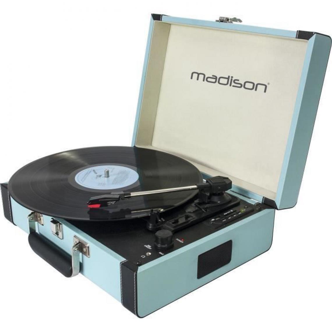 Madison Montres - MADISON 10-5550MA Mallette tourne-disques - Bluetooth, USB, SD + fonction denregistrement - Bleu - Platine