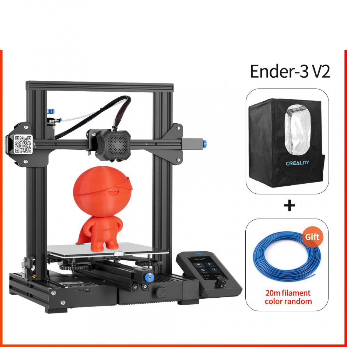 Generic -  imprimante 3D CREALITY 3D Ender-3 V2 – avec à 1 tête d'impression  PLA,  ABS , TP ,  écran Lcd couleur 4.3 pouces et  Encloure  47.5 * 47 * 62 cm - Noir  - Imprimante 3D