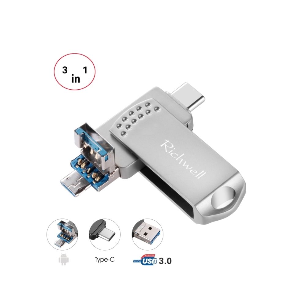 Wewoo - Clé USB iPhone iDisk 3 en 1 64G Type-C + Micro USB + USB 3.0 Disque flash push-pull métal avec fonction OTG (Argent) - Clavier