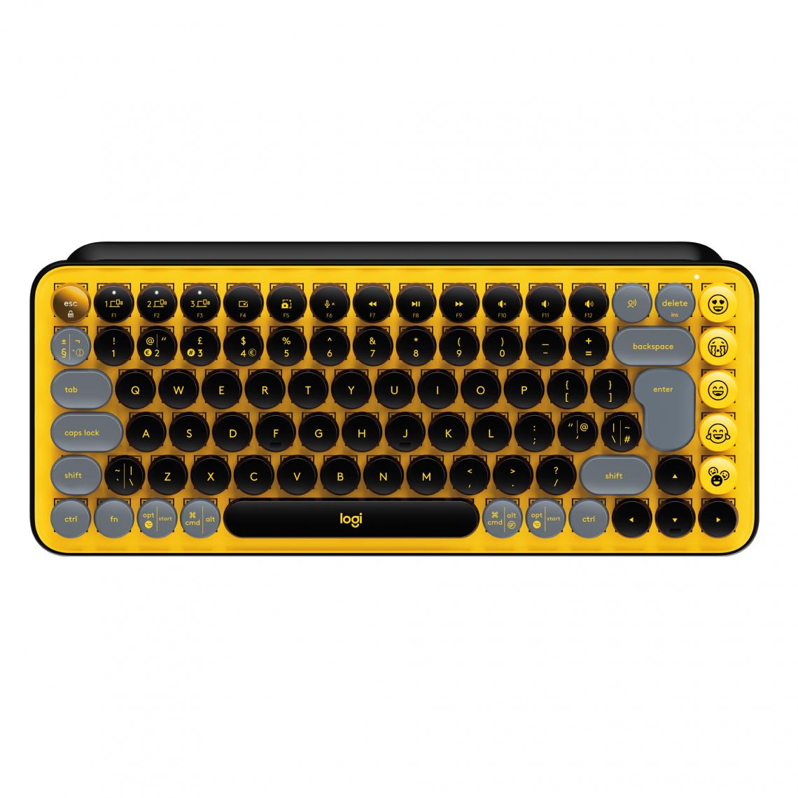 Logitech - Logitech POP Keys Wireless Mechanical Keyboard With Emoji Keys clavier Bluetooth QWERTY Anglais Jaune - Clavier