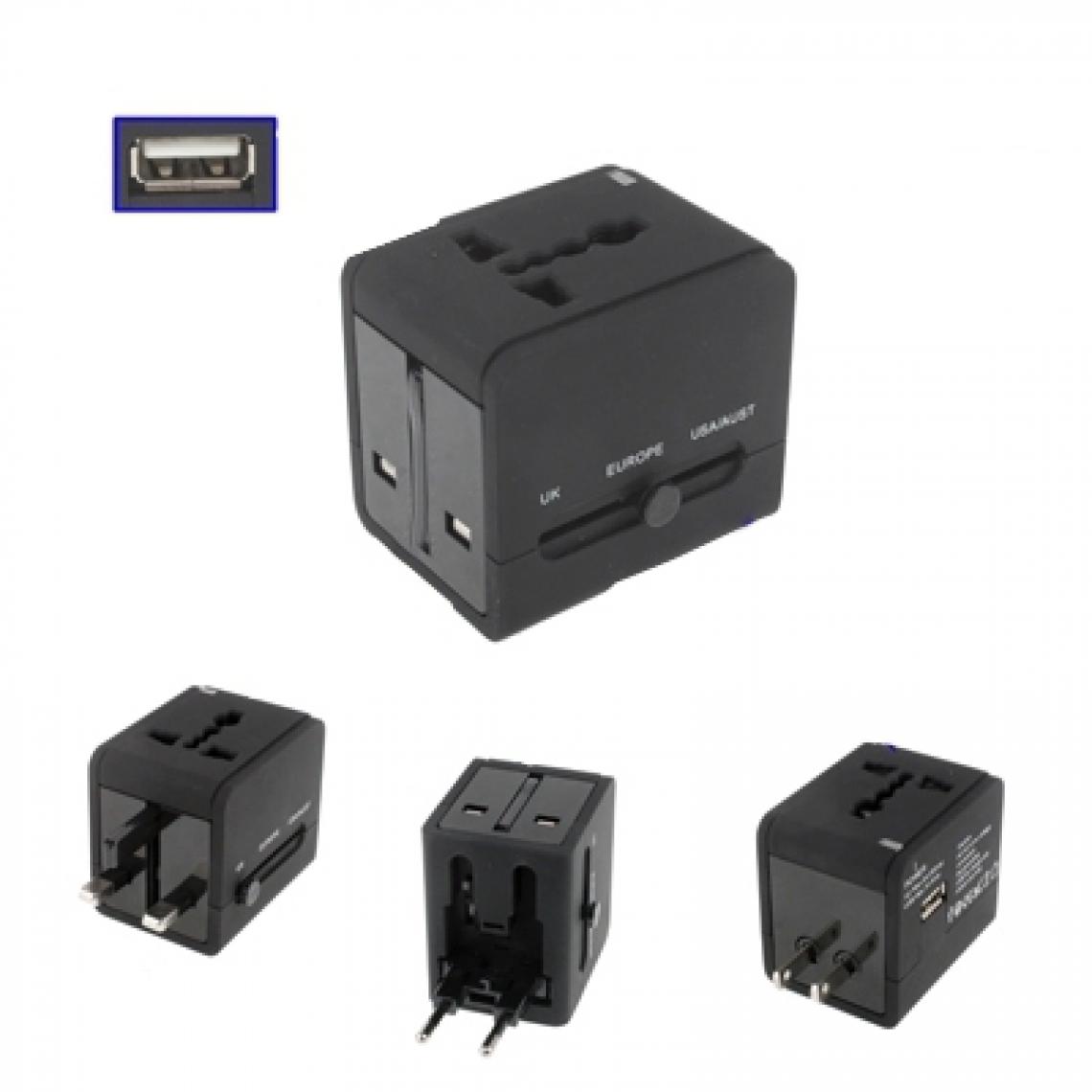 Wewoo - Adaptateur de prise, Universal US noir / UE / UK / AU de connexion d'alimentation avec 2 ports USB, certifié CE / FCC / ROHS - Accessoires alimentation