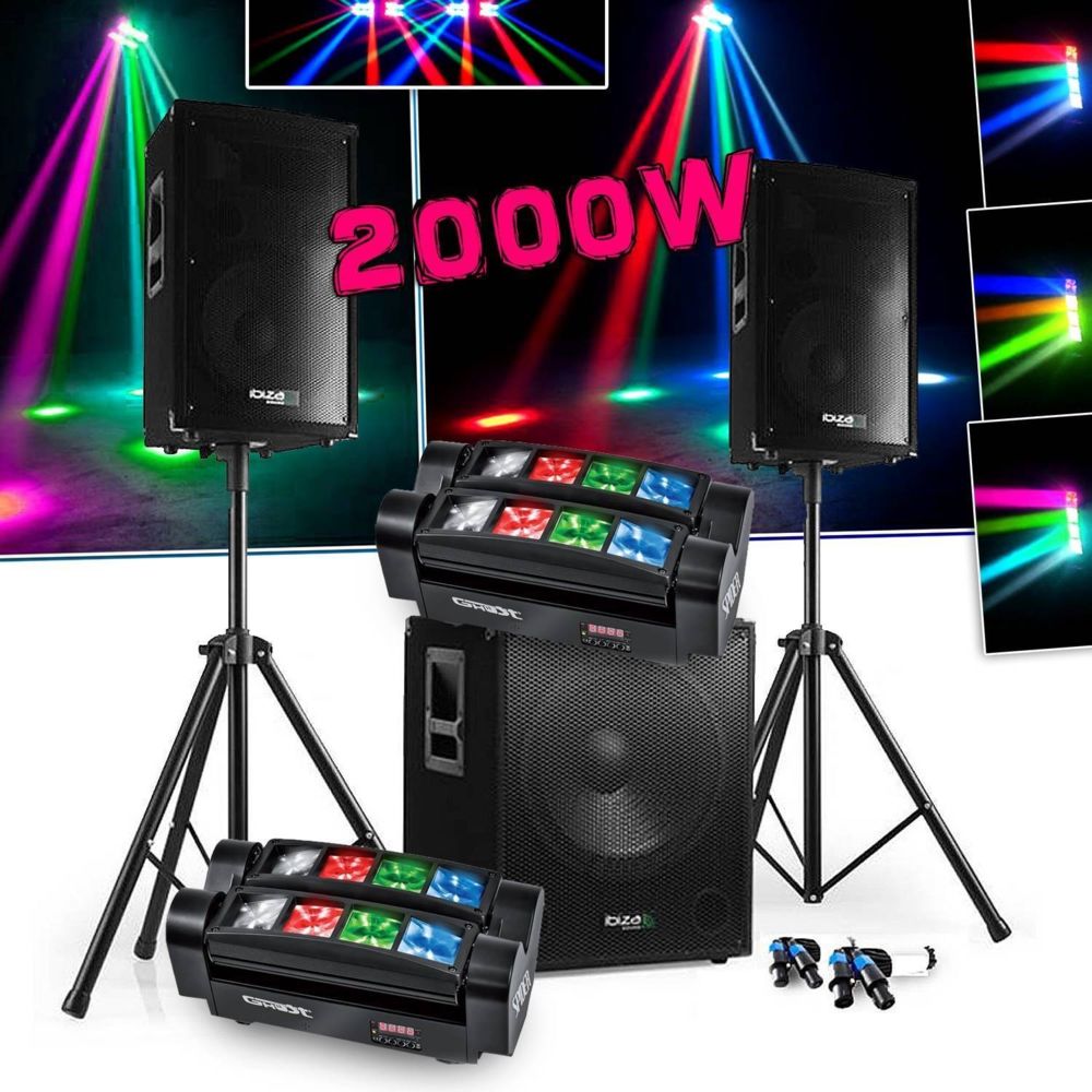 Ibiza Sound - PACK SONO DJ 2000W CUBE 1512 avec CAISSON + ENCENTES + PIEDS + CABLES + 2 Spider Micro RGBW Ghost - Packs sonorisation