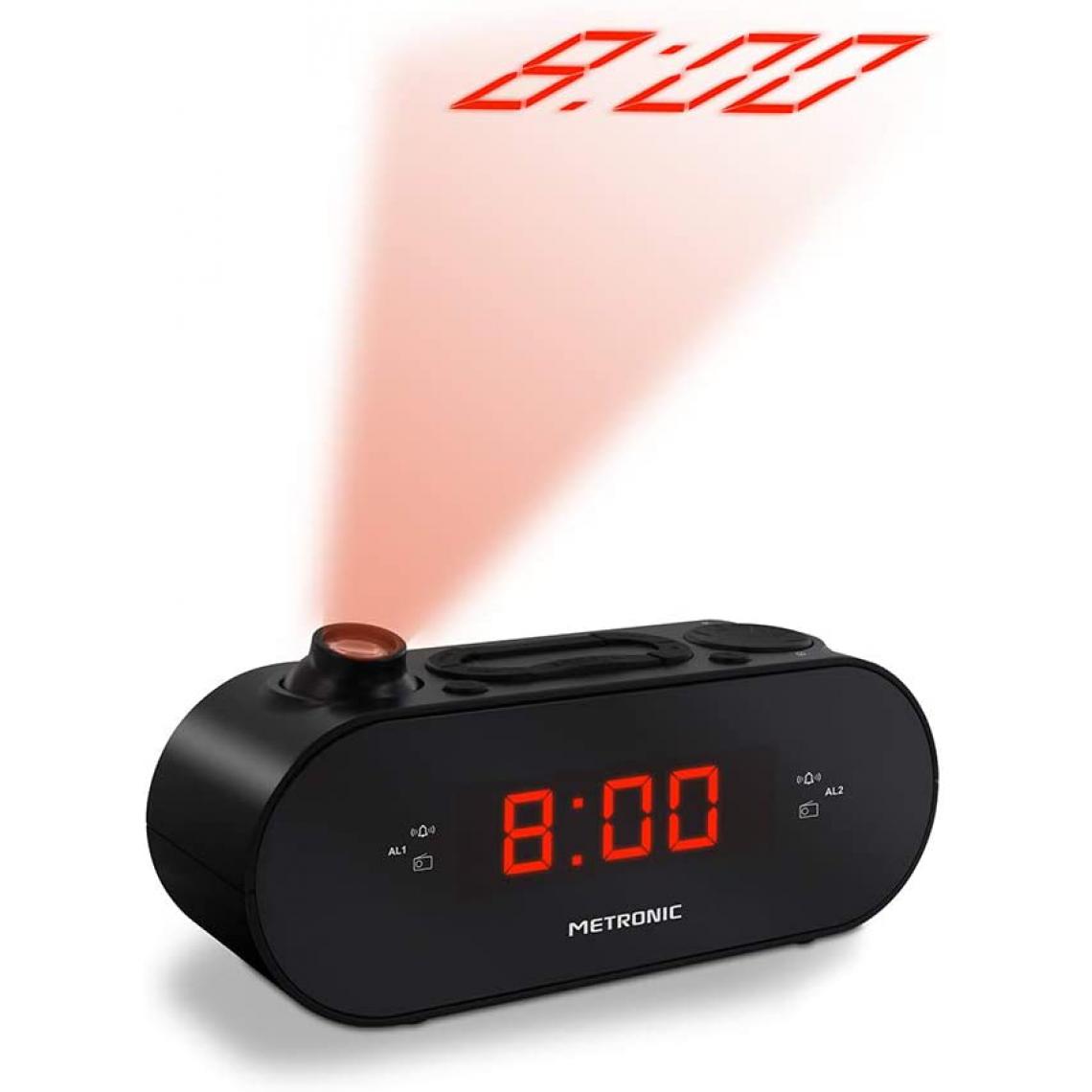Metronic - radio réveil FM avec Projection de l'heure et double alarmes noir - Radio