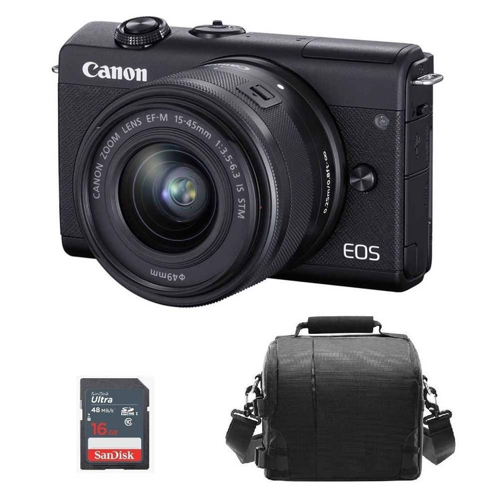 Canon - CANON EOS M200 Noir KIT EF-M 15-45mm F3.5-6.3 IS STM Noir + Sac + Sd 16Go - Appareil Hybride