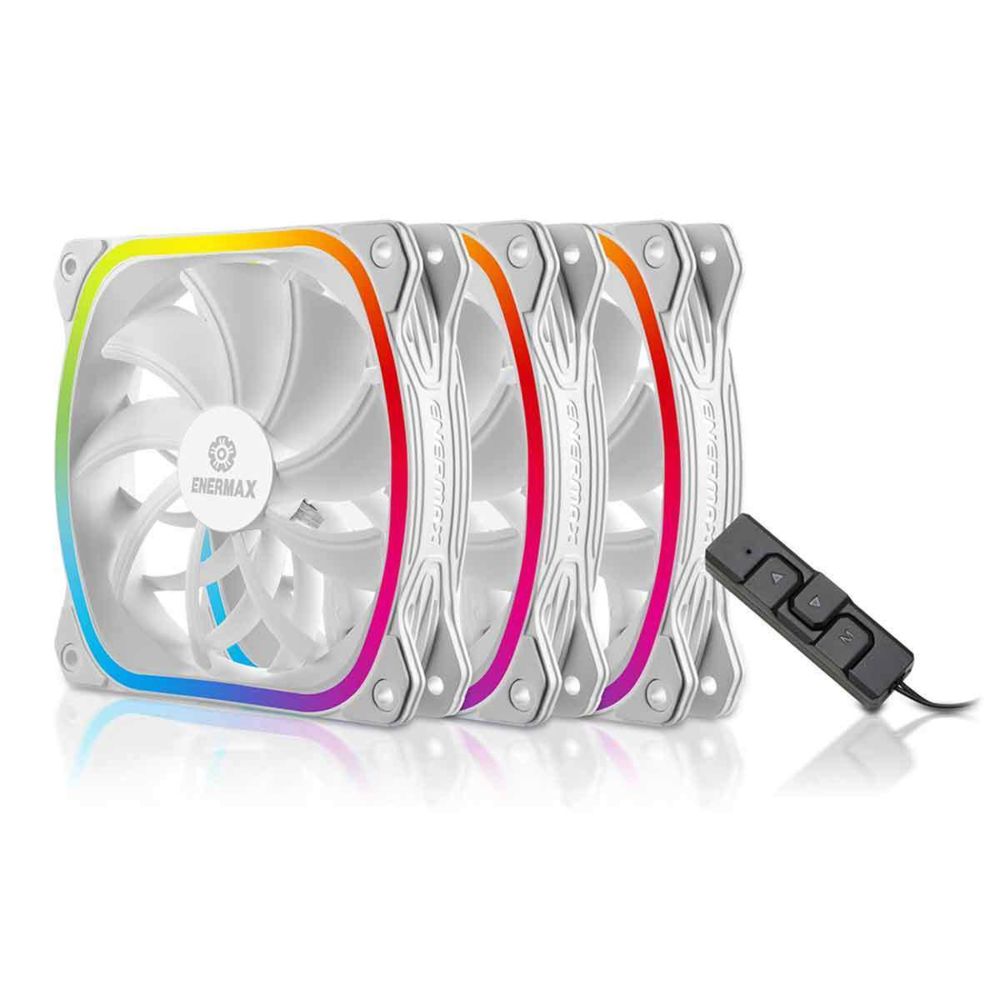 Enermax - SquA RGB - Blanc - Kit de 3 ventilateurs ultra-silencieux - 12 cm PWM - Ventilateur Pour Boîtier