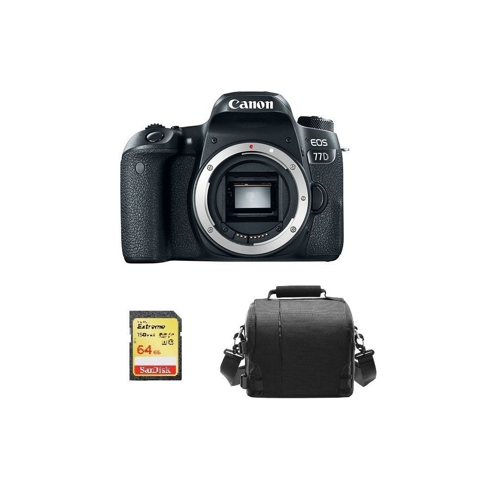Canon - CANON EOS 77D Body + 64GB SD card + camera Bag - Reflex Grand Public