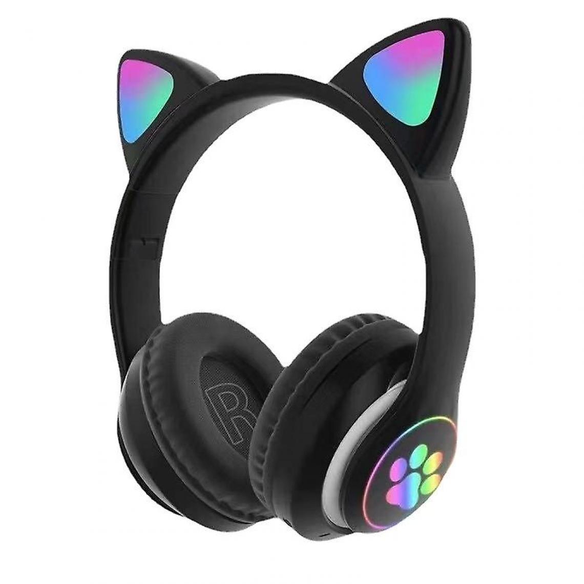 Universal - Casque Bluetooth sans fil, oreille de chat, bande d'oreille, lumière LED (noir) - Micro-Casque