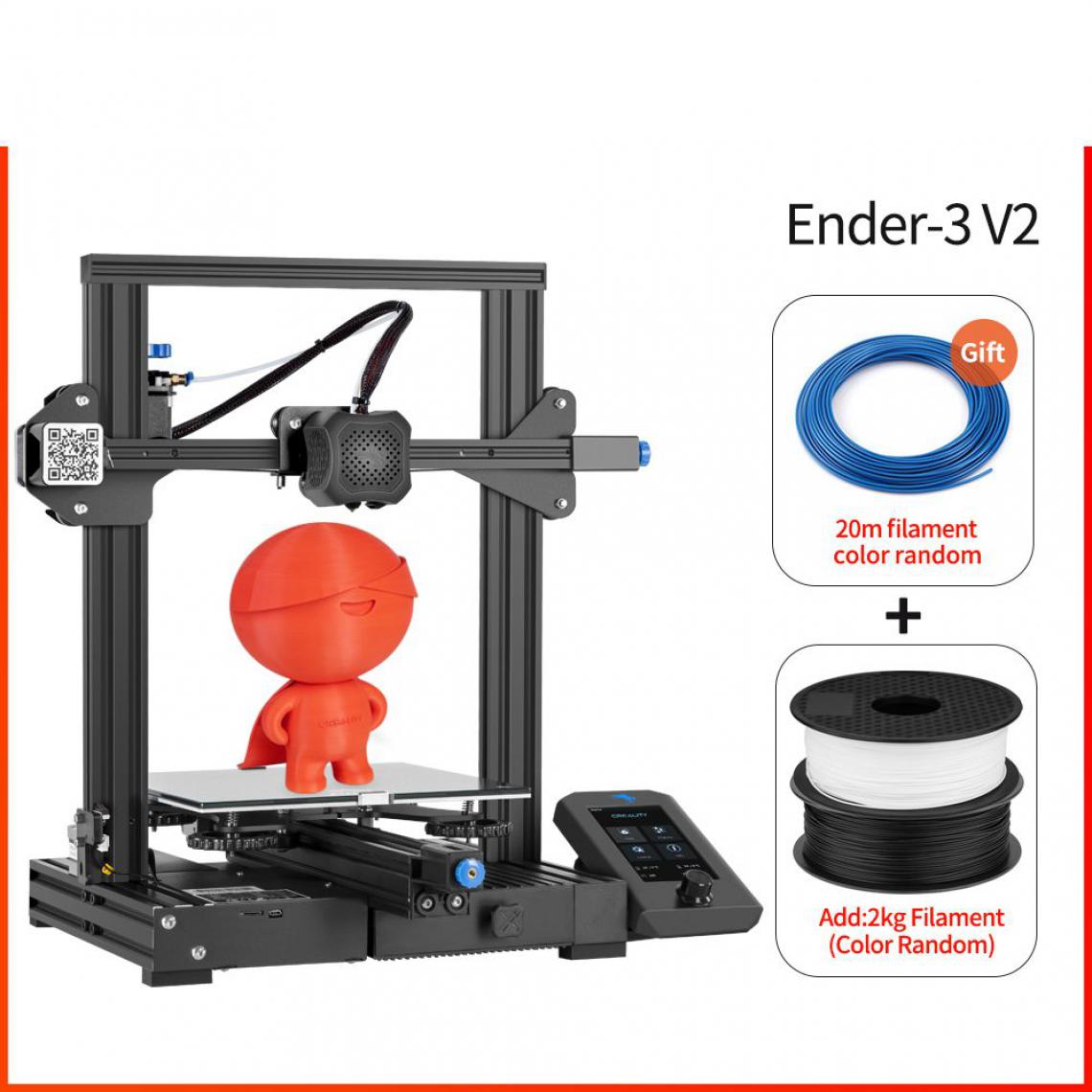 Generic -  imprimante 3D CREALITY 3D Ender-3 V2 – avec à 1 tête d'impression  PLA,  ABS , TP ,  écran Lcd couleur 4.3 pouces et 2 Filaments    47.5 * 47 * 62 cm - Noir  - Imprimante 3D