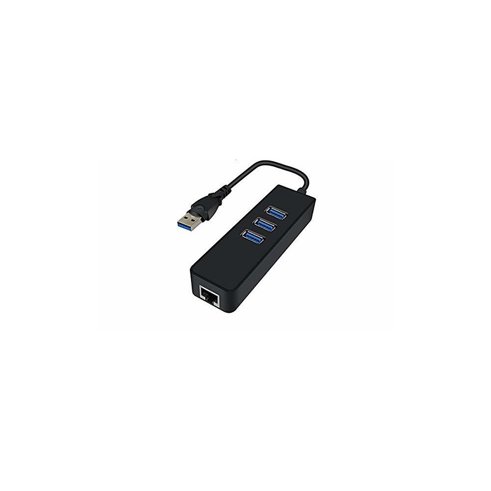 marque generique - Carte King KW-3018 HUB USB 3.0 à 3 ports avec convertisseur Ethernet 10/100/1000 Gigabit (3 ports USB 3.0, un port Ethernet RJ45 Gigabit) Noir - Hub
