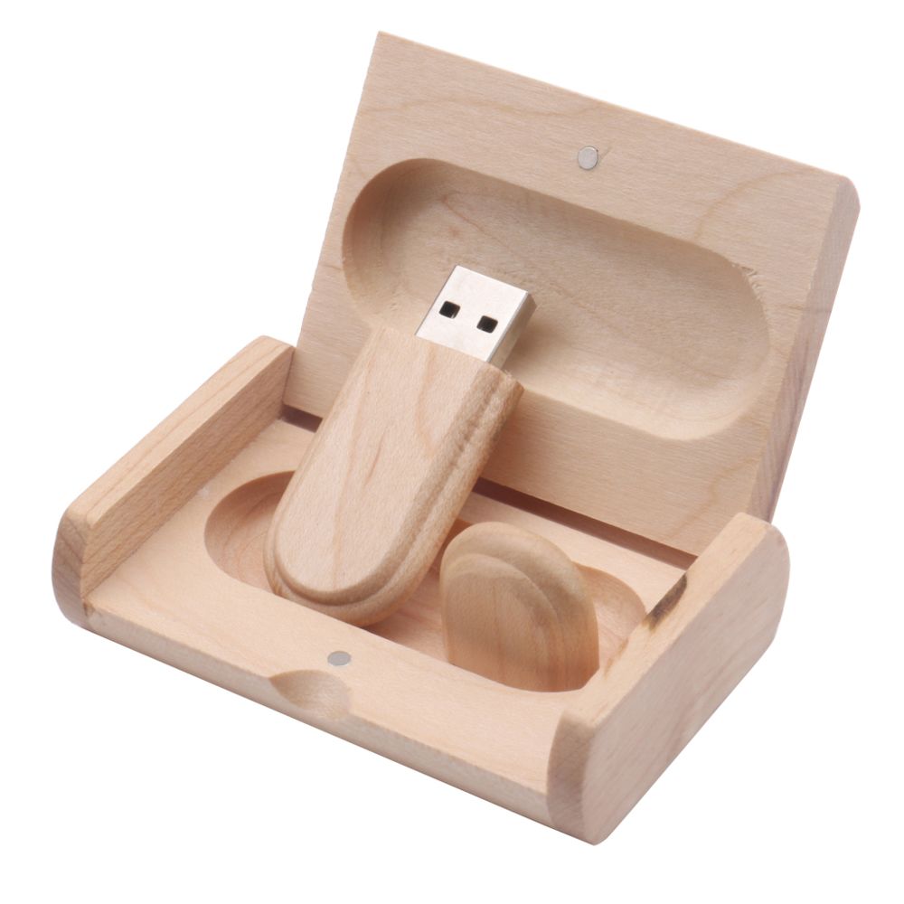 marque generique - Wood Oval USB 2.0 Memory Stick Flash Drive U Disk avec boîte en bois pour PC 4G - Clés USB