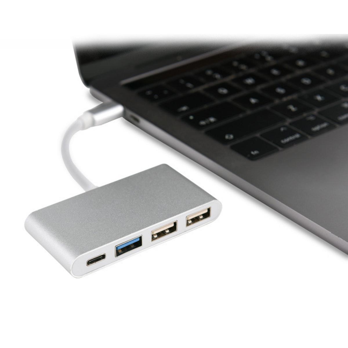 Shot - Multi Adaptateur 4 en 1 Type C pour MAC APPLE Smartphone Hub 2 ports USB 2.0 1 Port USB 3.0 (ARGENT) - Hub
