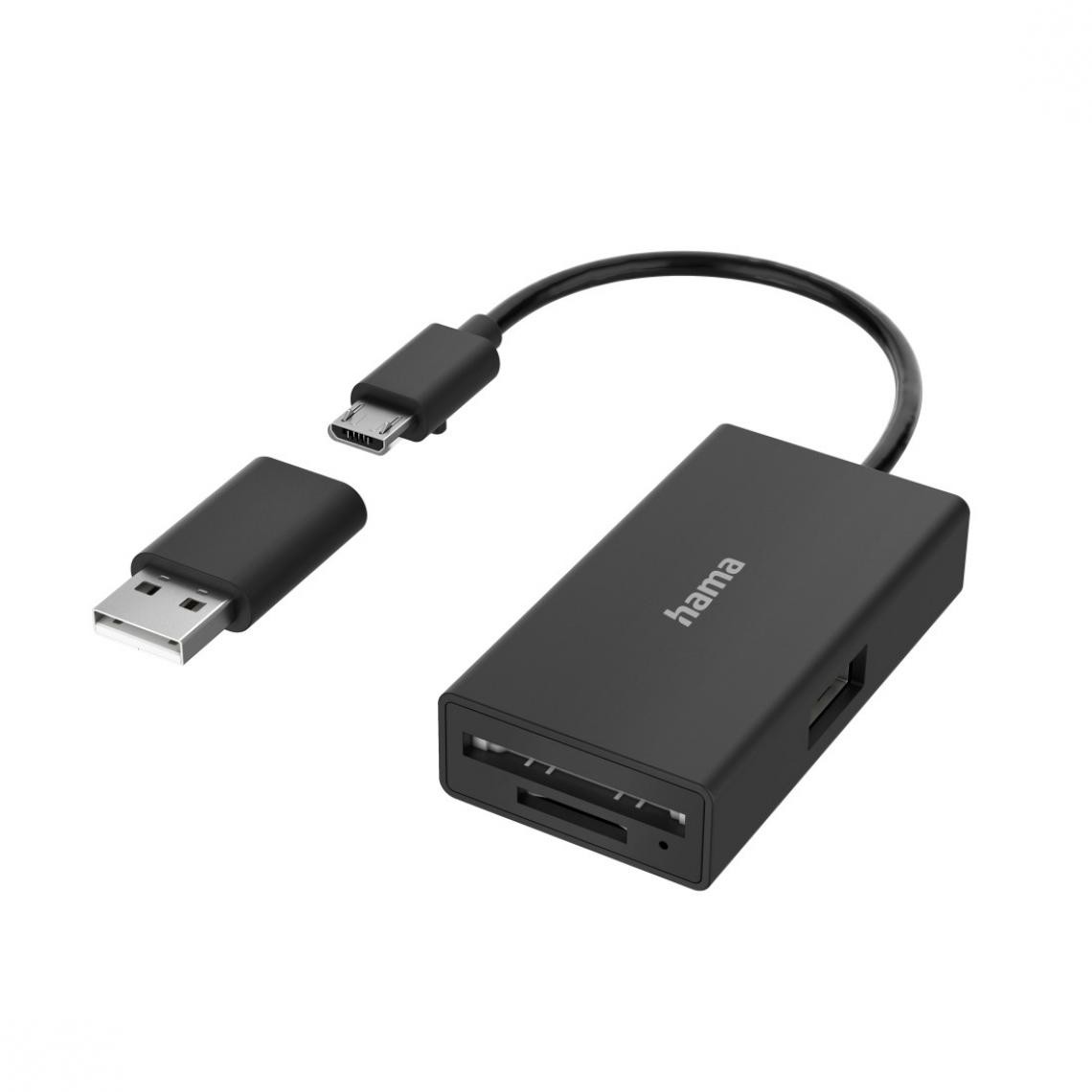 Hama - Hub/lect. cartes USB-OTG, 3 ports, USB-A, SD, microSD, avec adaptateur USB-A - Hub