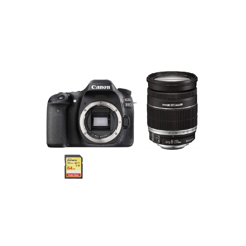 Canon - CANON EOS 80D KIT EF-S 18-200mm F3.5-5.6 IS + 64GB SD card - Reflex Grand Public