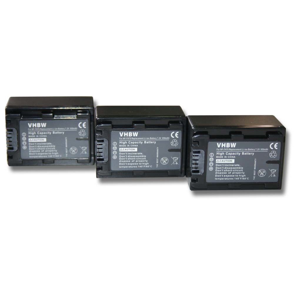 Vhbw - vhbw 3x batterie compatible avec Sony DCR-DVD Serie DCR-DVD109(E) appareil numérique camescope (950mAh, 7,2V, Li-Ion) avec puce d'information - Batterie Photo & Video