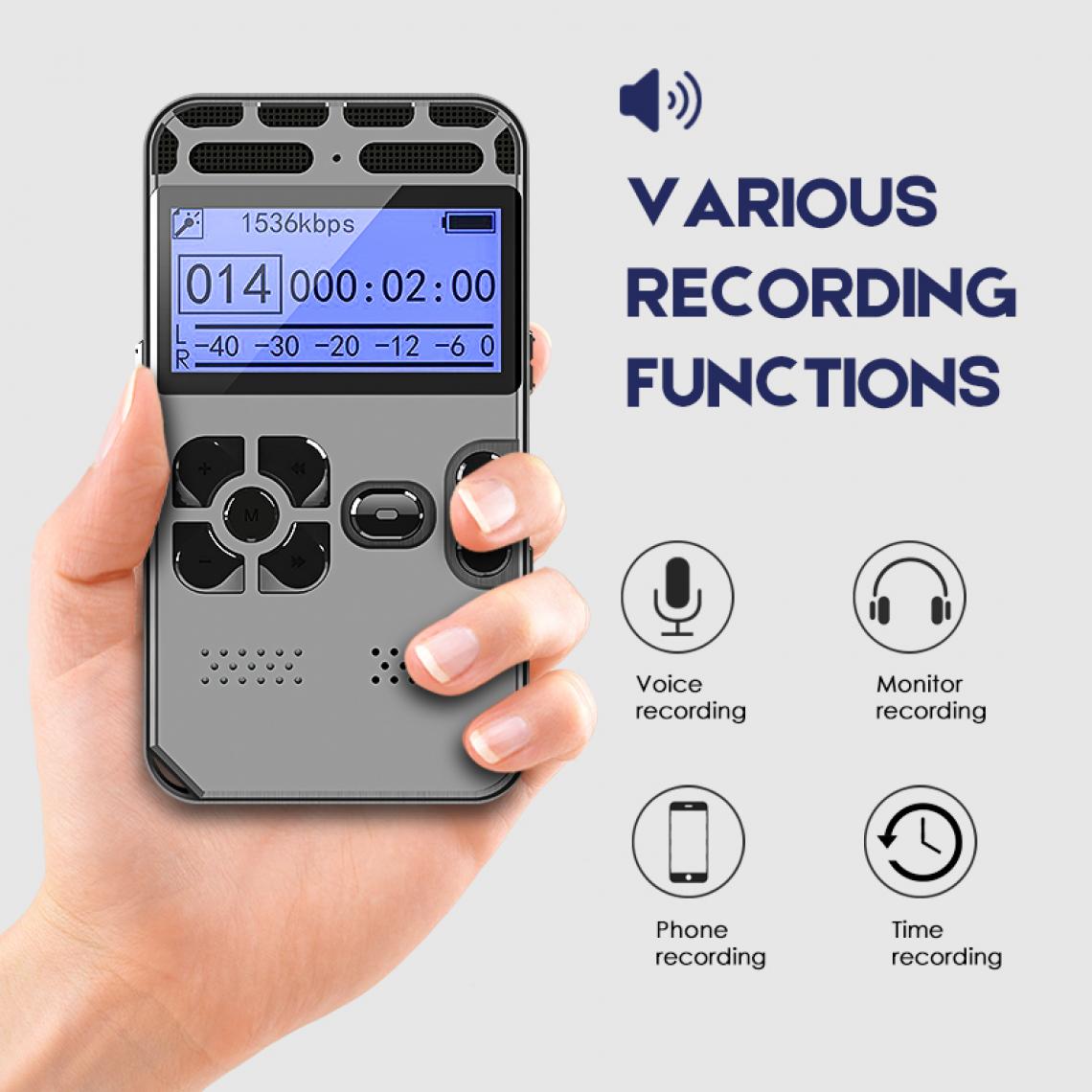 Universal - Magnétophone numérique 32 Go Magnétophone audio Affichage LED MP3 Activation vocale Réduction du bruit - Enregistreur audio numérique