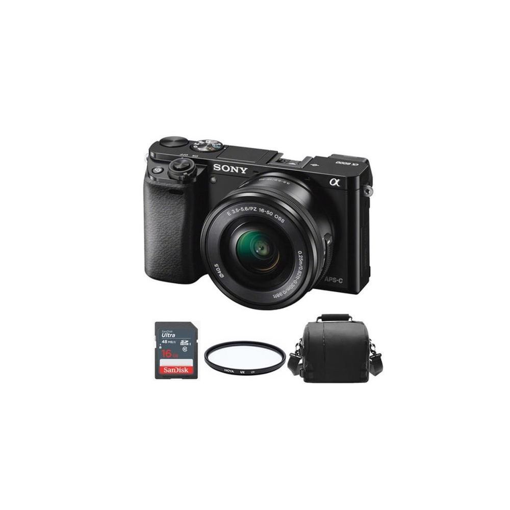 Sony - SONY A6000 Black KIT SEL 16-50MM F3.5-5.6 OSS Black + Camera Bag + 16gb SD card + HOYA UX UV 40.5mm Filter - Reflex Grand Public