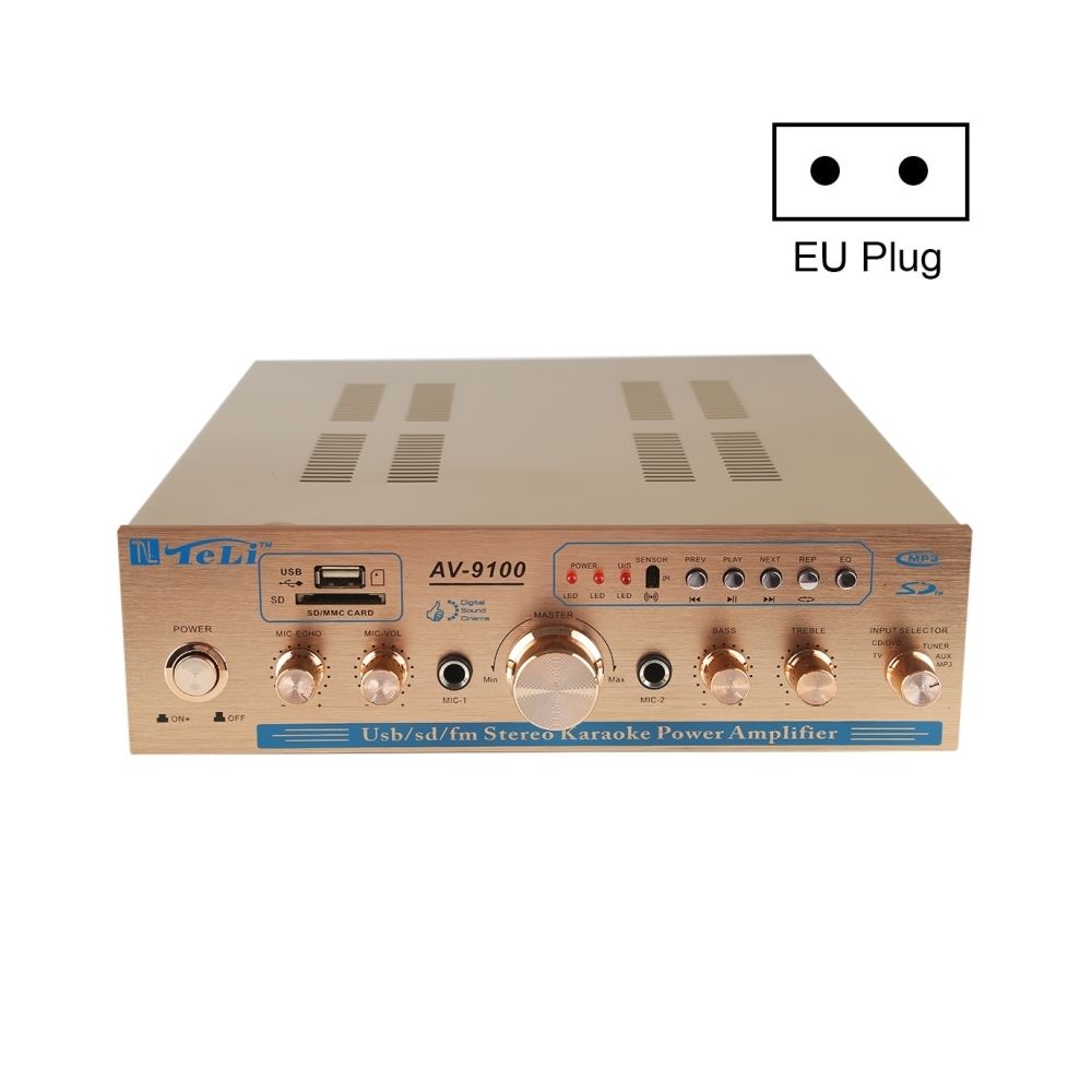 Wewoo - AV-9100 Amplificateur de puissance audio stéréo karaoké 2CH 300W + 300Wprise en charge FM / SD et MMC / lecteur MP3 / USBprise secteur 220-240Vprise UE - Ampli
