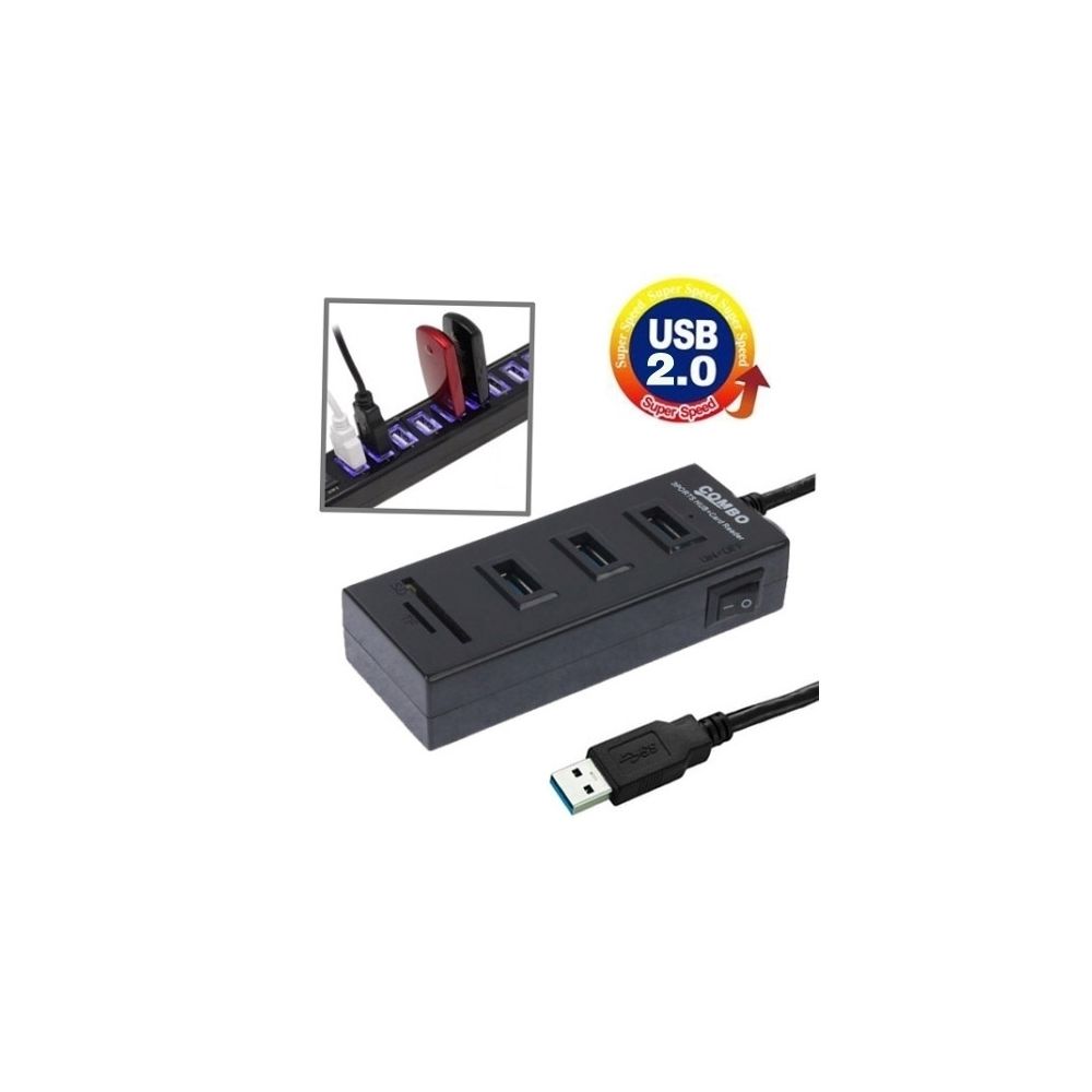 Wewoo - Hub USB 2.0 noir Lecteur de carte USB 2.0 TF / SD 2 en 1 et 3 ports, Longueur de câble: 80cm - Hub