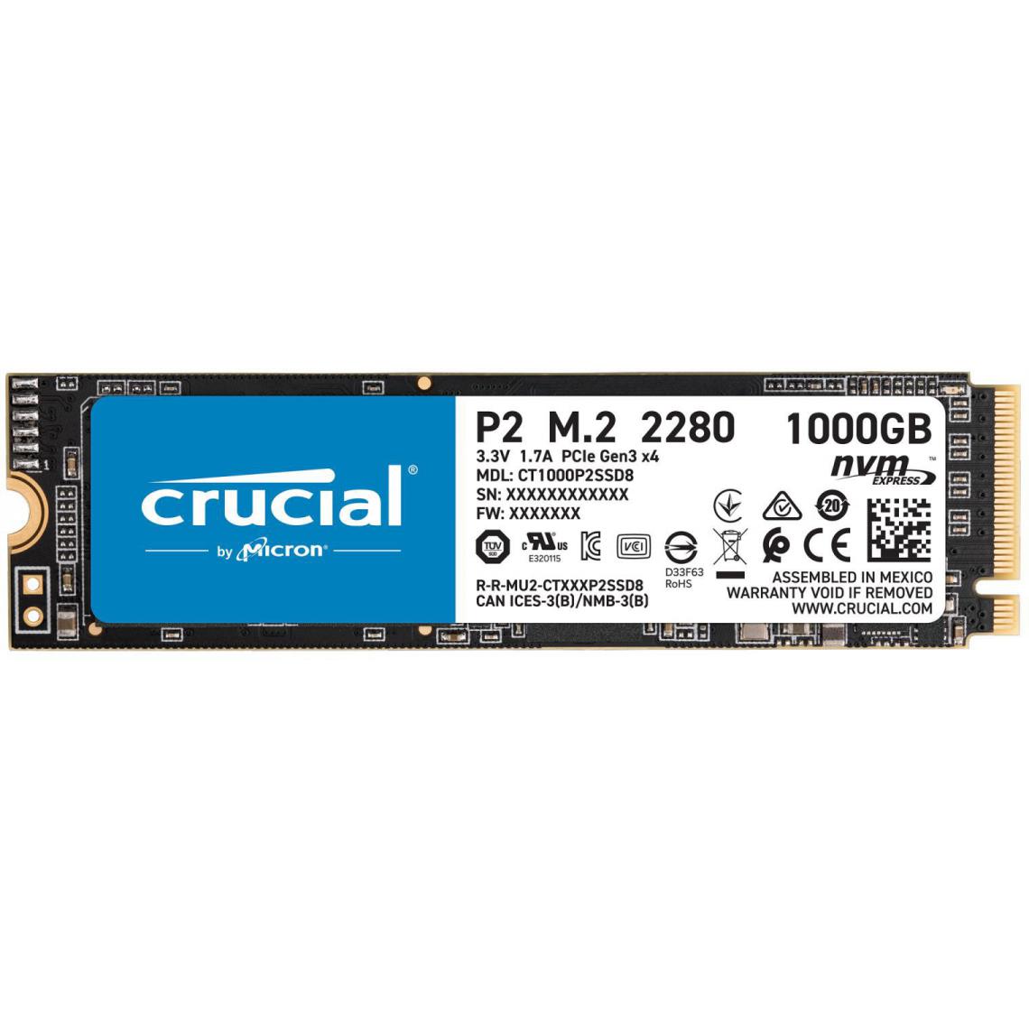 Crucial - P2 3D NAND - 1 To - M.2 NVMe PCIe - SSD Interne