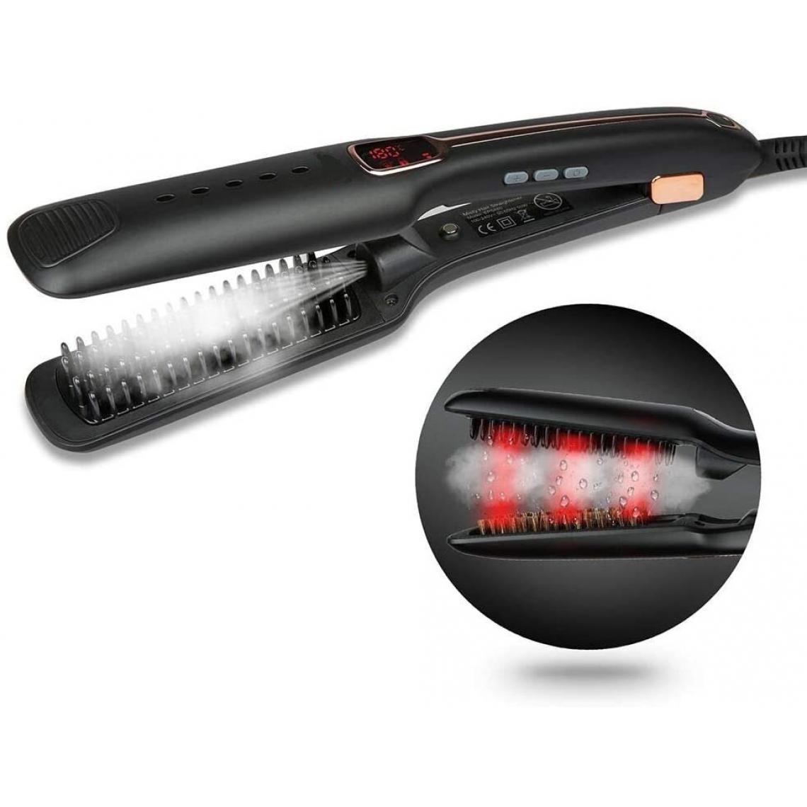 Chrono - Brosse Lissante Chauffante,Fer à Lisser,Lisseur Vapeur Cheveux infrarouge avec écran LCD,crinière naturelle, température réglable - Lisseur