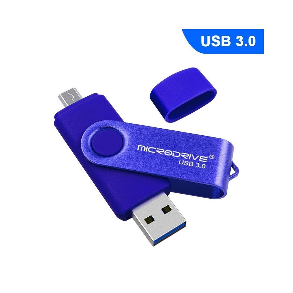 Wewoo - Clé USB MicroDrive 64 Go USB 3.0 Téléphone et ordinateur Android Double disque rotatif en métal U Bleu - Clés USB