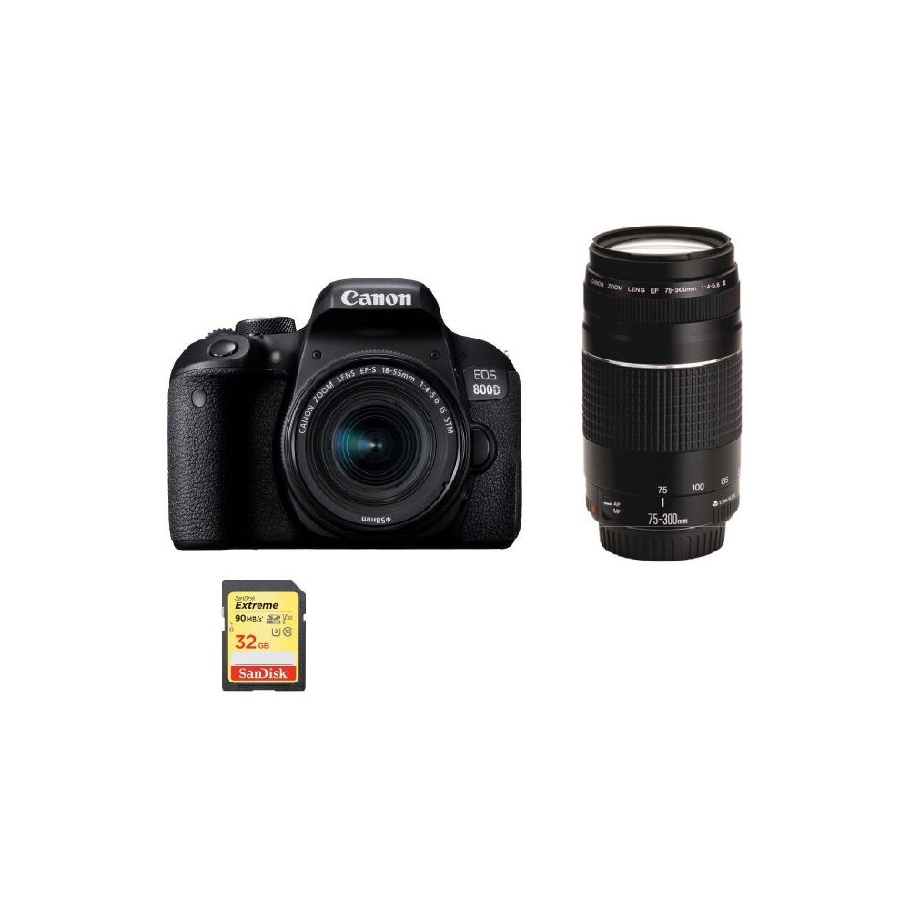 Canon - CANON EOS 800D KIT EF-S 18-55mm F4-5.6 IS STM+ EF 75-300mm F4-5.6 III + 32G SD card - Reflex Grand Public