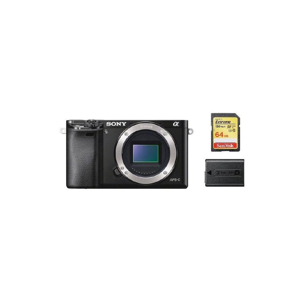 Sony - SONY A6000 Body Black + 64GB SD card + NP-FW50 Battery - Reflex Grand Public
