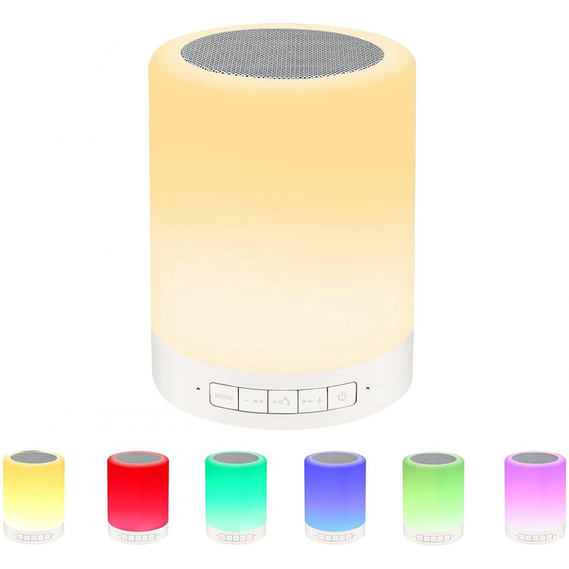 Chrono - Lampe de chevet tactile avec haut-parleur Bluetooth, veilleuse de table, 3 modes tactiles à intensité variable et 7 couleurs à commuter,blanc - Enceintes Hifi