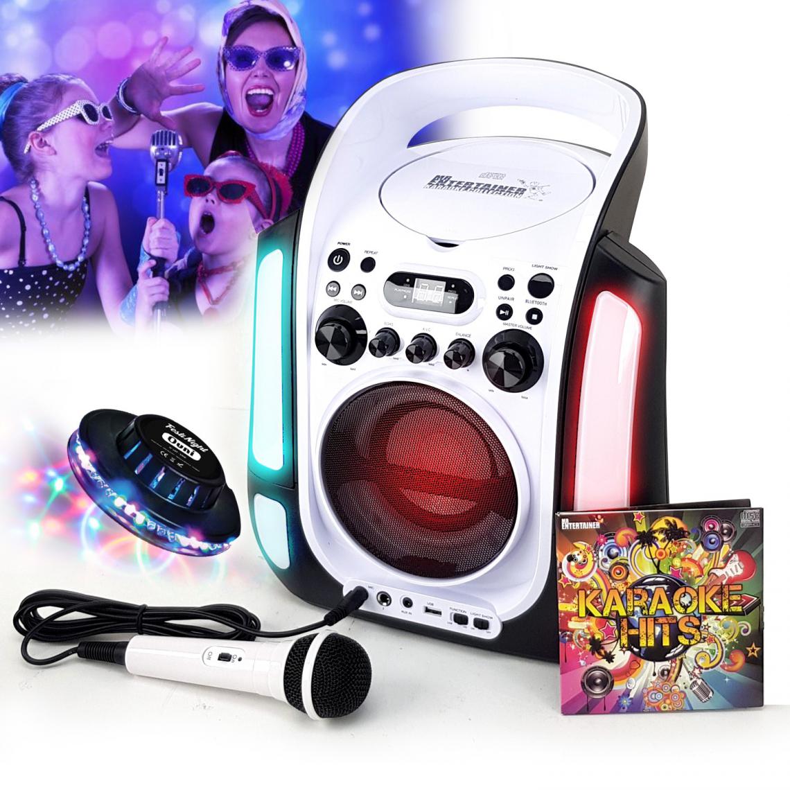 Itpms - Enceinte Lecteur Party Karaoké Enfant LED USB Bluetooth Echo réglable + Microphone + CD Audio - 12H d'autonomie + Lumière OVNI - Enceintes Hifi