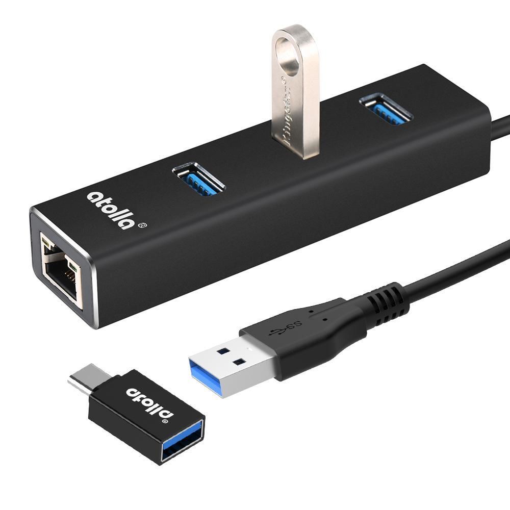 Atolla - Atolla Adaptateur réseau NIC SuperSpeed ââUSB 3.0 à Gigabit Ethernet (GbE) avec concentrateur USB 3.0 à 3 ports avec adaptateur C USBï¼301Cï¼ - Hub