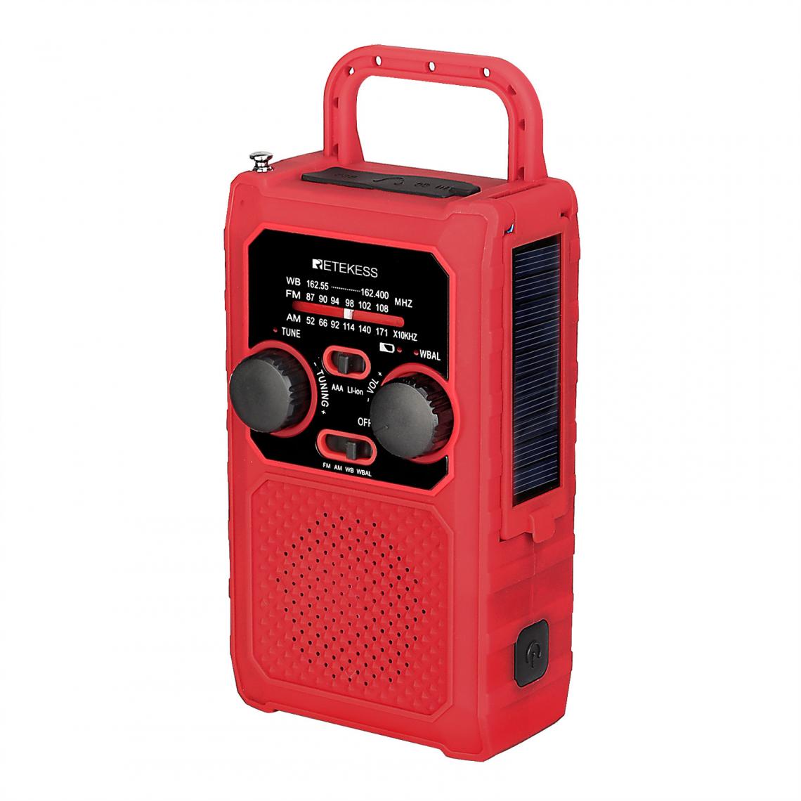 Universal - FM AM NOAA SOS radio d'urgence portable éclairage LED étanche récepteur radio solaire à main(Rouge) - Radio