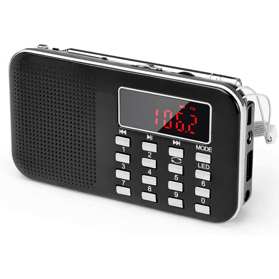 Prunus - radio portable AM / FM / SD / AUX / USB avec batterie rechargeable de 1200 mAh noir gris - Radio