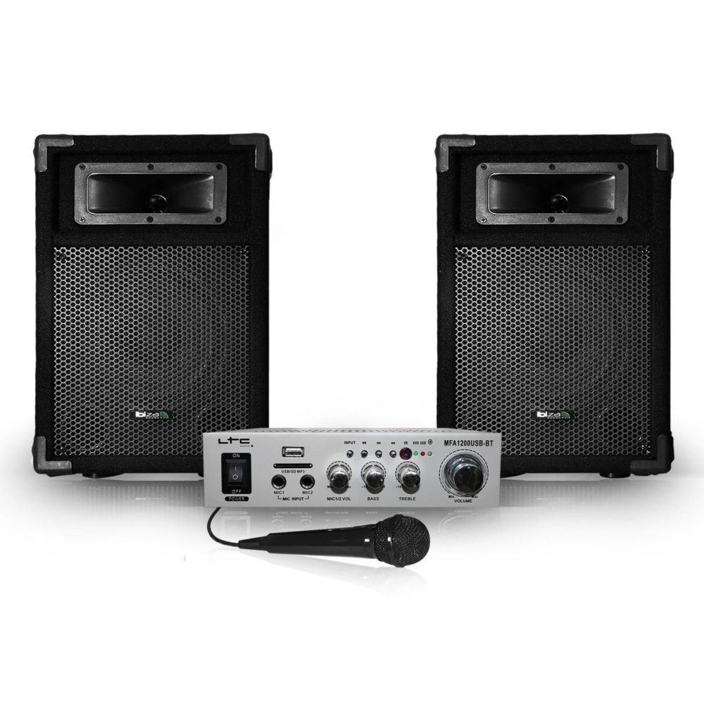 Ibiza Sound - 2 enceintes passives PA 8""/20cm 2x180W 2 voies+Amplificateur Karaoké Hifi 100W USB/BT+MIC - Packs sonorisation