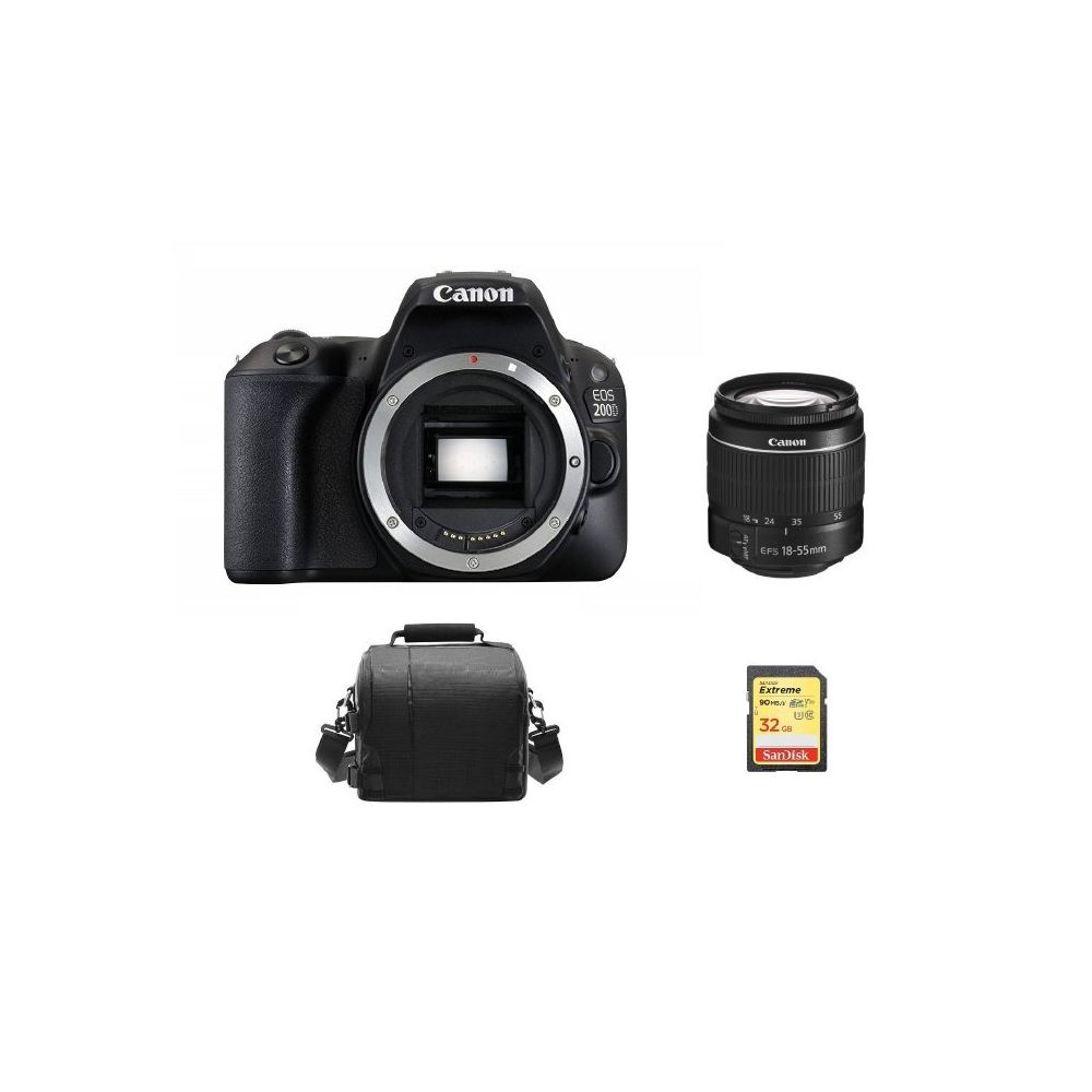 Canon - CANON EOS 200D Black KIT EF-S 18-55mm F3.5-5.6 IS III + 32GB SD card + camera Bag - Reflex Grand Public