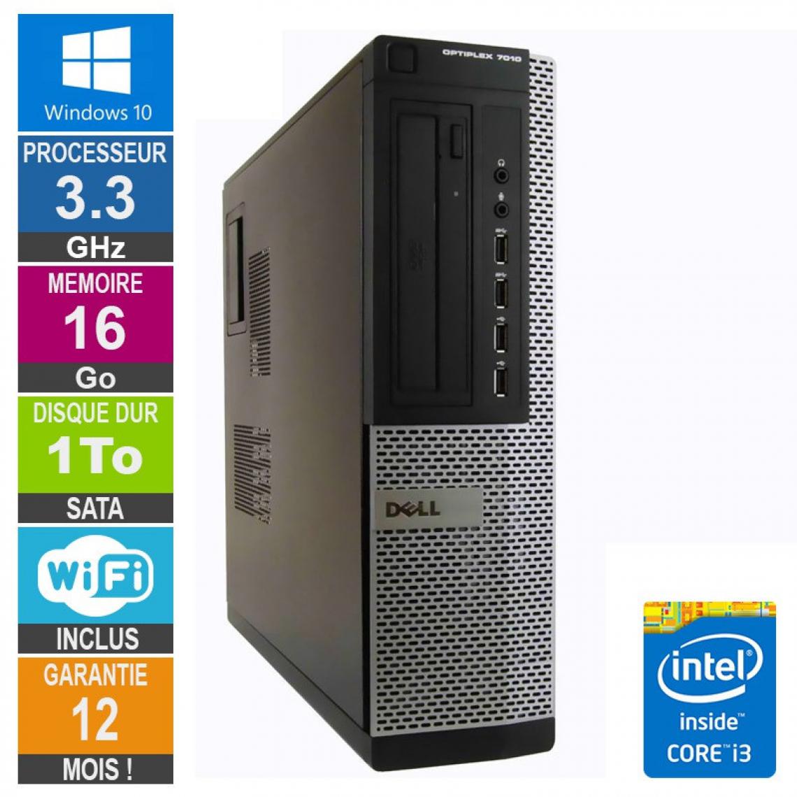 Dell - PC Dell 7010 DT Core i3-3220 3.30GHz 16Go/1To Wifi W10 - PC Fixe