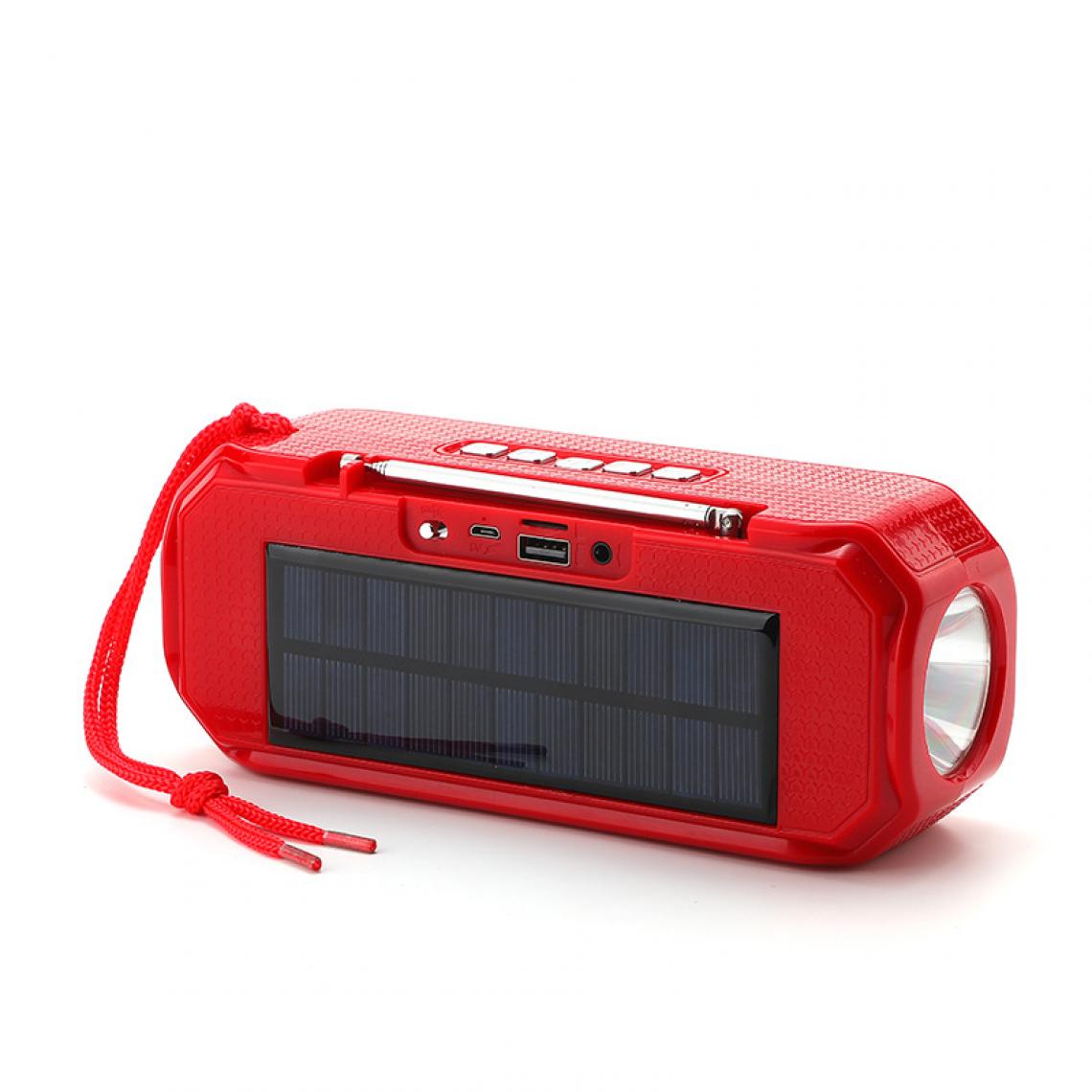 Universal - Haut-parleur Bluetooth rechargeable à l'énergie solaire haut-parleur ultra-bas stéréo sans fil boîte à musique extérieure portable avec lampe de poche radio FM | haut-parleur portable (rouge) - Enceinte PC