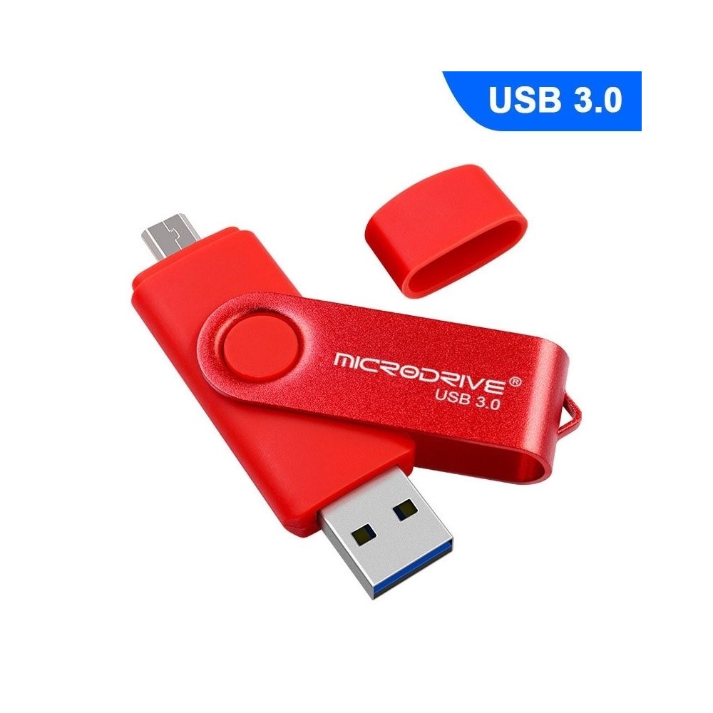 Wewoo - Clé USB MicroDrive 64 Go USB 3.0 Téléphone et ordinateur Android Disque U rotatif à double usage en métal Rouge - Clés USB