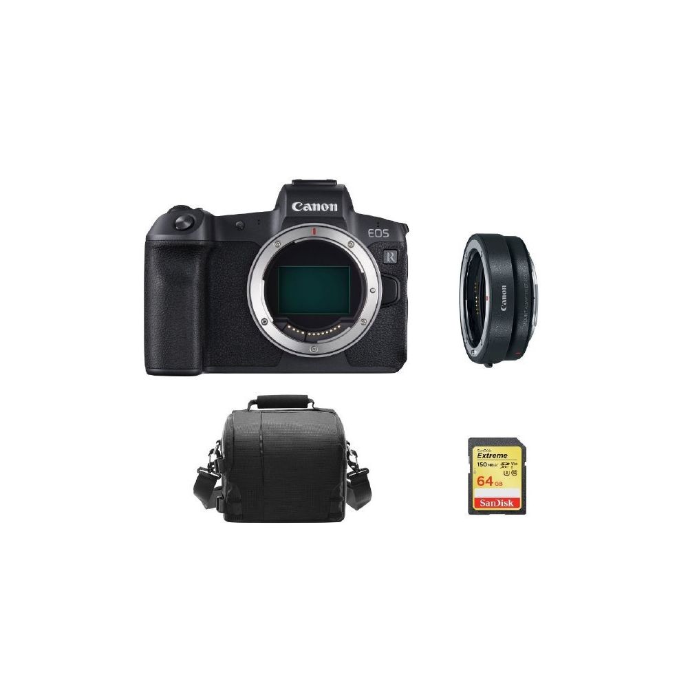 Canon - CANON EOS R Black + EF-EOS R Mount Adapter + 64GB SD card + camera Bag - Reflex Grand Public