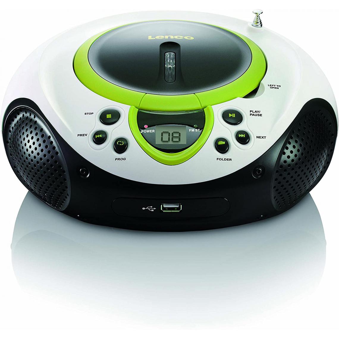 Lenco - mini chaine hifi stéréo FM LECTEUR CD USB MP3 piles ou secteur vert blanc noir - Chaînes Hifi